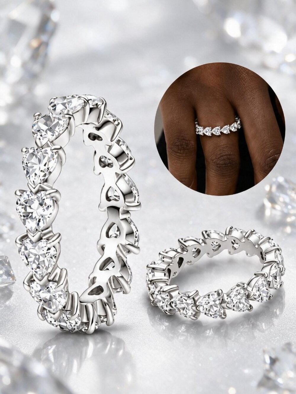 Dazzling Linked Hearts Eternity Ring Band